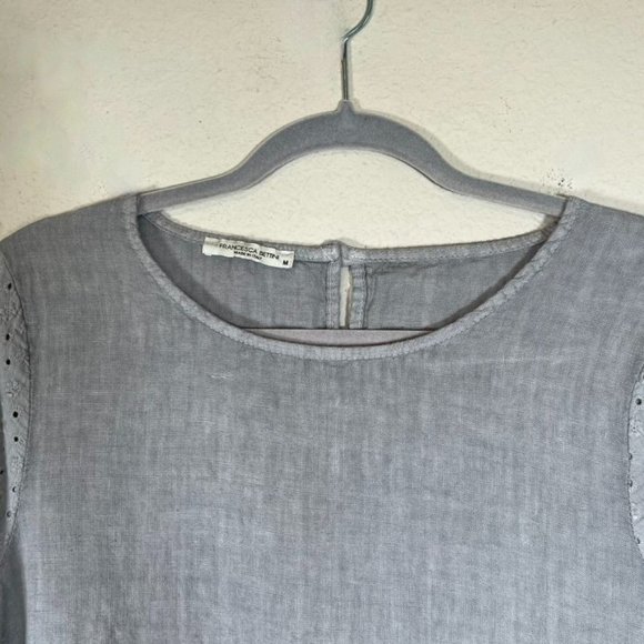 Francesca Bettini Linen Dress Medium Shift Baby Doll Gray Eyelet Flaw - Picture 7 of 10